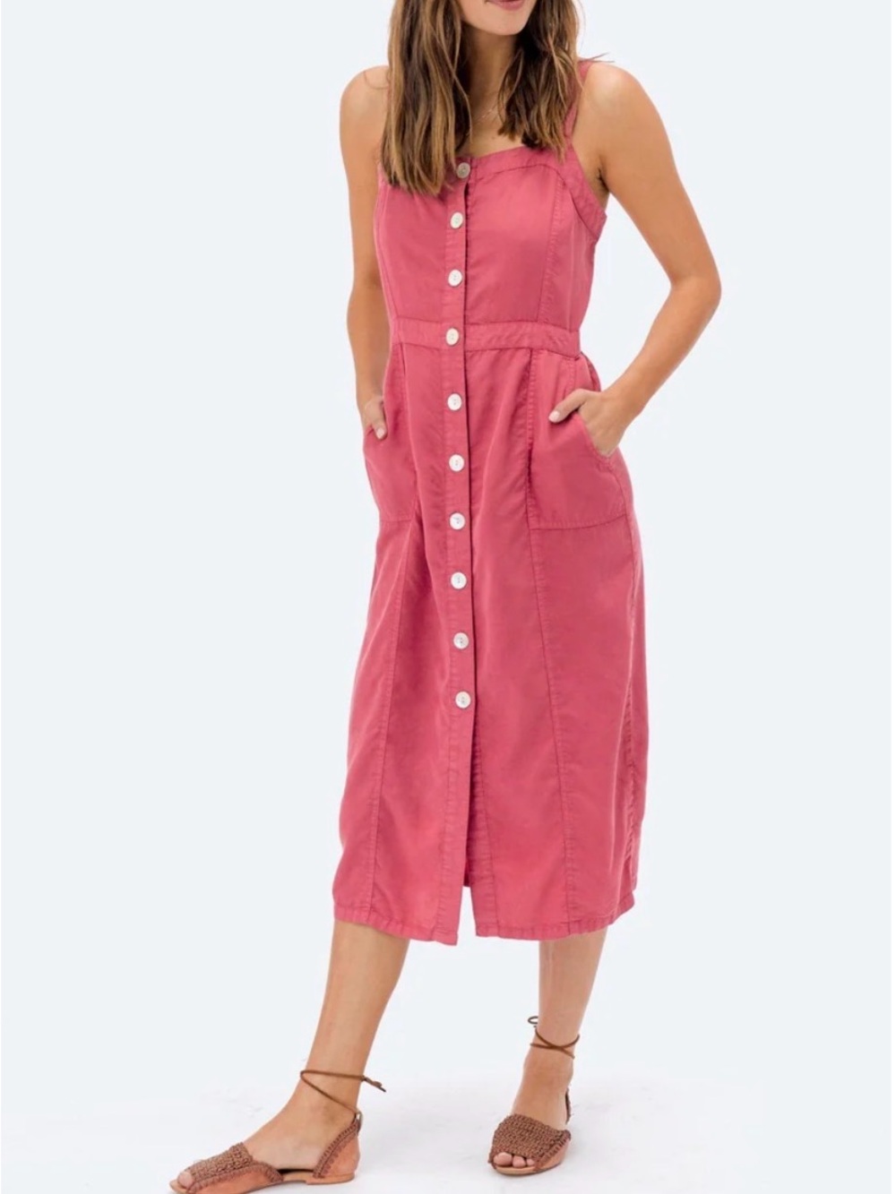 LoveStitch Red Cecelia Button Front Dress Size S Midi Coastal Core Summer